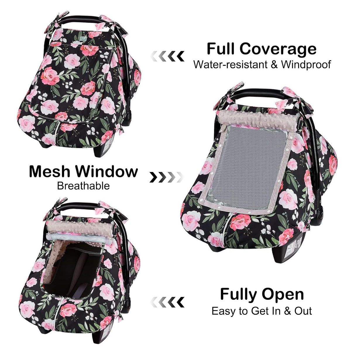 Baby Car Seat Cover, Car Seat Covers for Babies Infant Car Seat Canopy with Breathable Mesh Window Waterproof Carseat Cover for Babies Boy Girl 4 Seasons, White/Cow