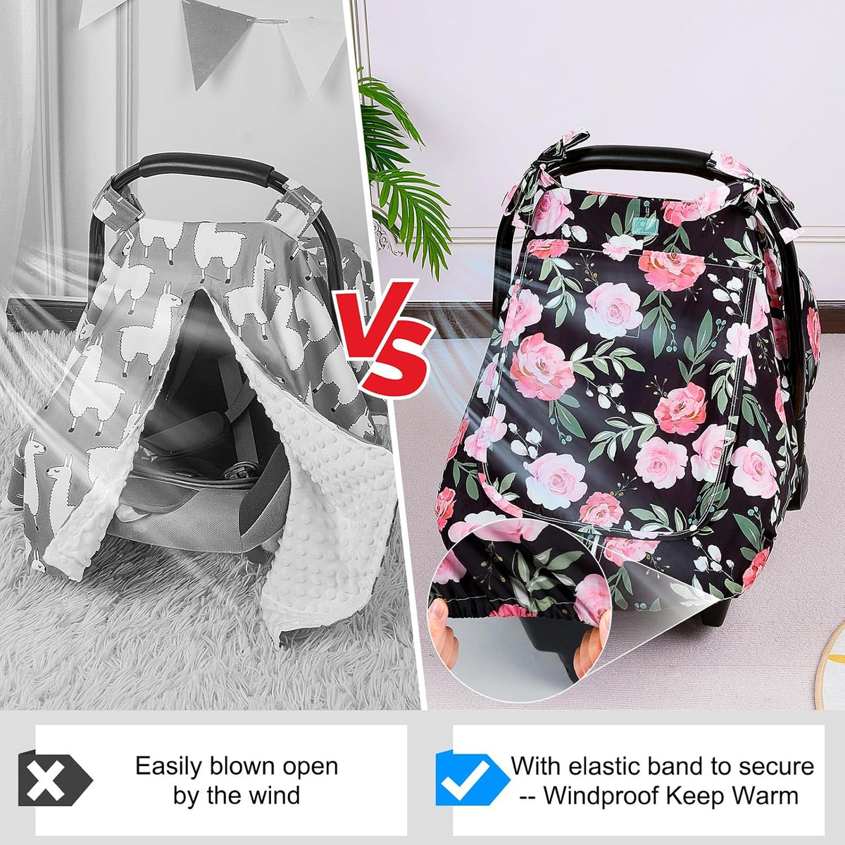 Baby Car Seat Cover, Car Seat Covers for Babies Infant Car Seat Canopy with Breathable Mesh Window Waterproof Carseat Cover for Babies Boy Girl 4 Seasons, White/Cow