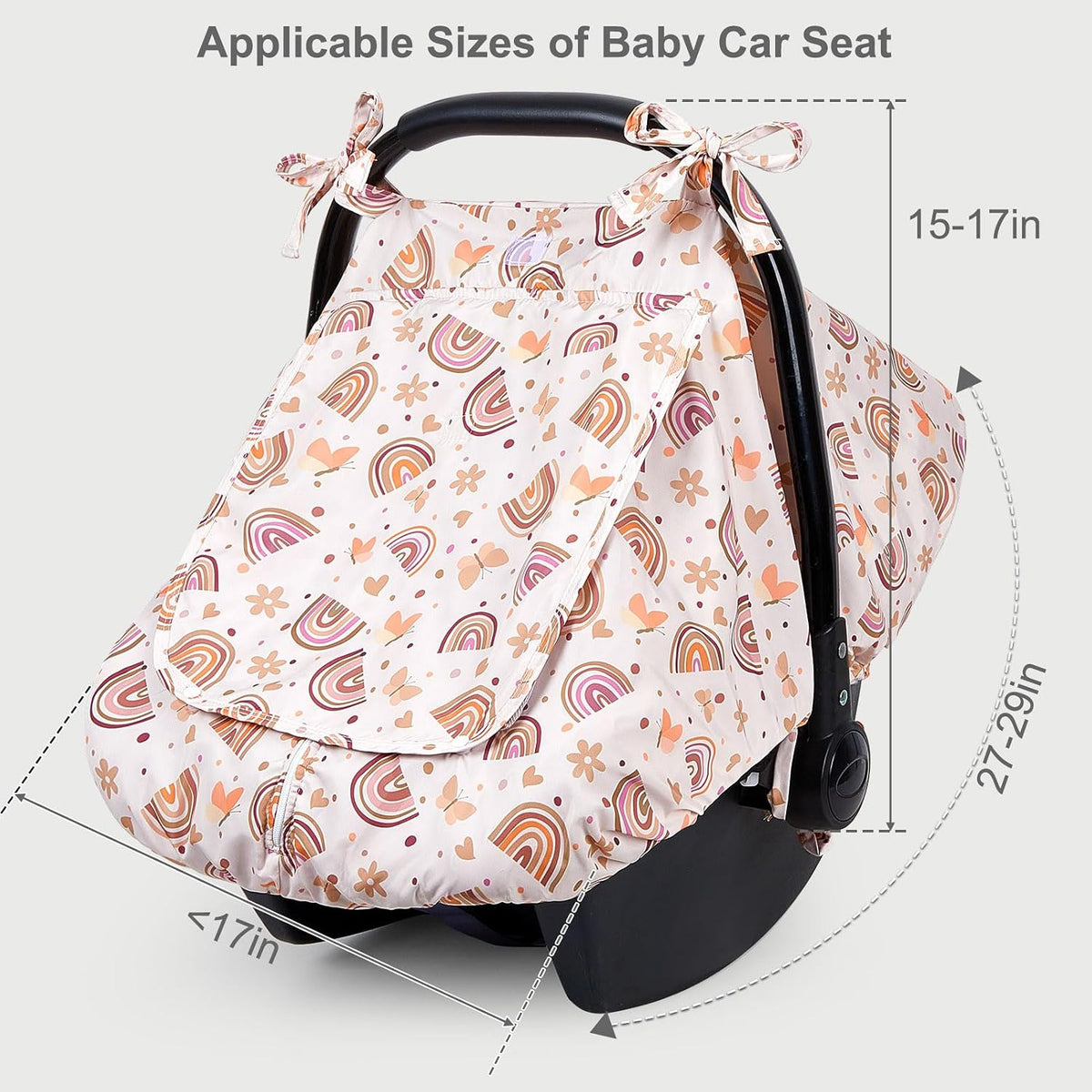 Baby Car Seat Cover, Car Seat Covers for Babies Infant Car Seat Canopy with Breathable Mesh Window Waterproof Carseat Cover for Babies Boy Girl 4 Seasons, White/Cow