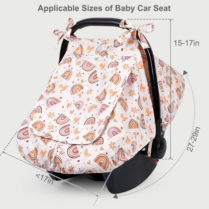 Baby Car Seat Cover, Car Seat Covers for Babies Infant Car Seat Canopy with Breathable Mesh Window Waterproof Carseat Cover for Babies Boy Girl 4 Seasons, White/Cow