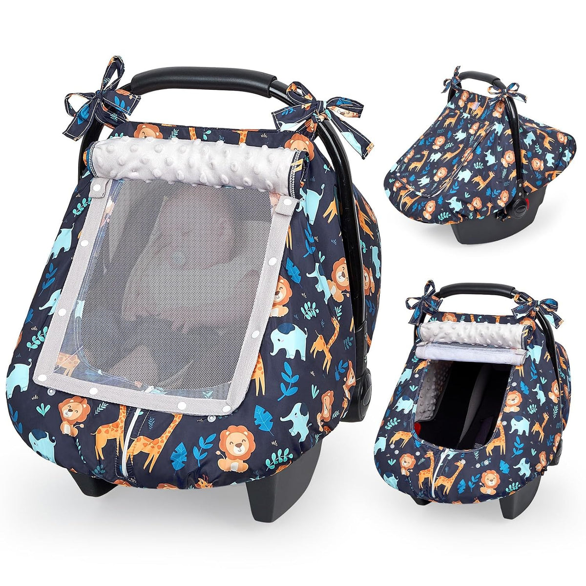 Baby Car Seat Cover, Car Seat Covers for Babies Infant Car Seat Canopy with Breathable Mesh Window Waterproof Carseat Cover for Babies Boy Girl 4 Seasons, White/Cow