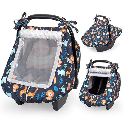 Baby Car Seat Cover, Car Seat Covers for Babies Infant Car Seat Canopy with Breathable Mesh Window Waterproof Carseat Cover for Babies Boy Girl 4 Seasons, White/Cow