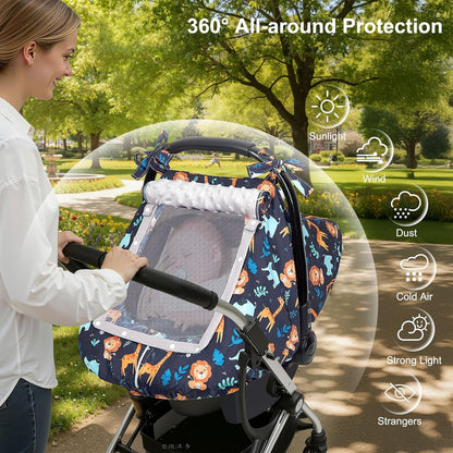 Baby Car Seat Cover, Car Seat Covers for Babies Infant Car Seat Canopy with Breathable Mesh Window Waterproof Carseat Cover for Babies Boy Girl 4 Seasons, White/Cow
