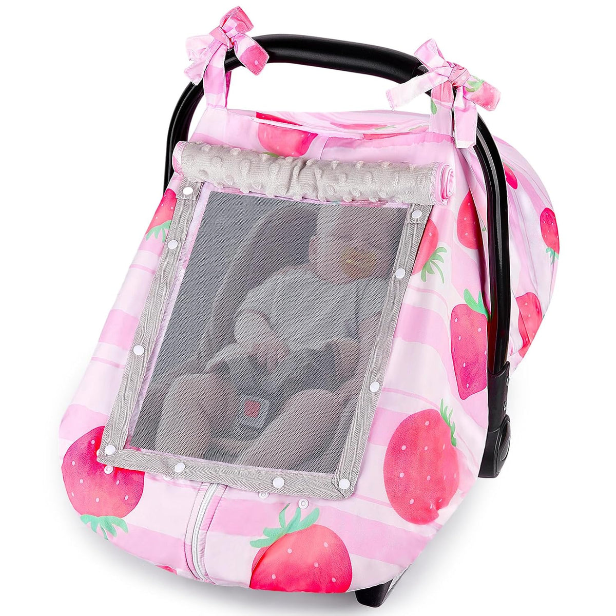 Baby Car Seat Cover, Car Seat Covers for Babies Infant Car Seat Canopy with Breathable Mesh Window Waterproof Carseat Cover for Babies Boy Girl 4 Seasons, White/Cow