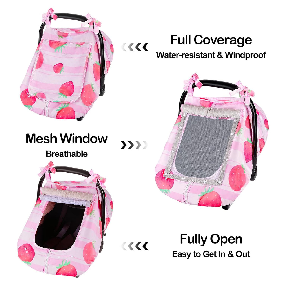 Baby Car Seat Cover, Car Seat Covers for Babies Infant Car Seat Canopy with Breathable Mesh Window Waterproof Carseat Cover for Babies Boy Girl 4 Seasons, White/Cow