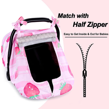 Baby Car Seat Cover, Car Seat Covers for Babies Infant Car Seat Canopy with Breathable Mesh Window Waterproof Carseat Cover for Babies Boy Girl 4 Seasons, White/Cow