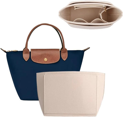 Purse Organizer Insert for Longchamp Le Pliage Handbag Insert (beige, L/11 * 6.69 * 9.84in)