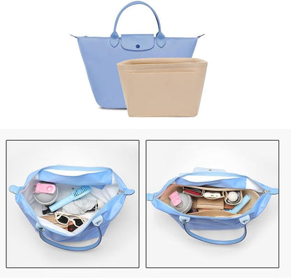 Purse Organizer Insert for Longchamp Le Pliage Handbag Insert (beige, L/11 * 6.69 * 9.84in)