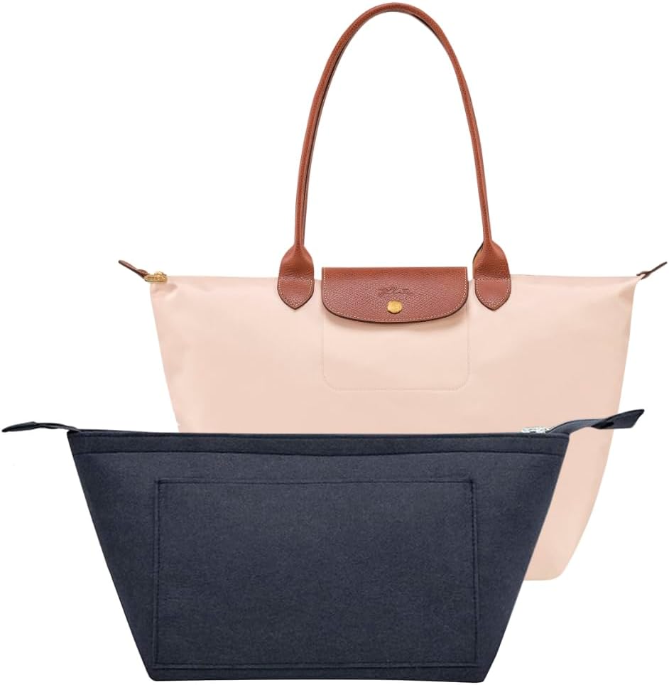 Purse Organizer Insert for Longchamp Le Pliage Handbag Insert (beige, L/11 * 6.69 * 9.84in)