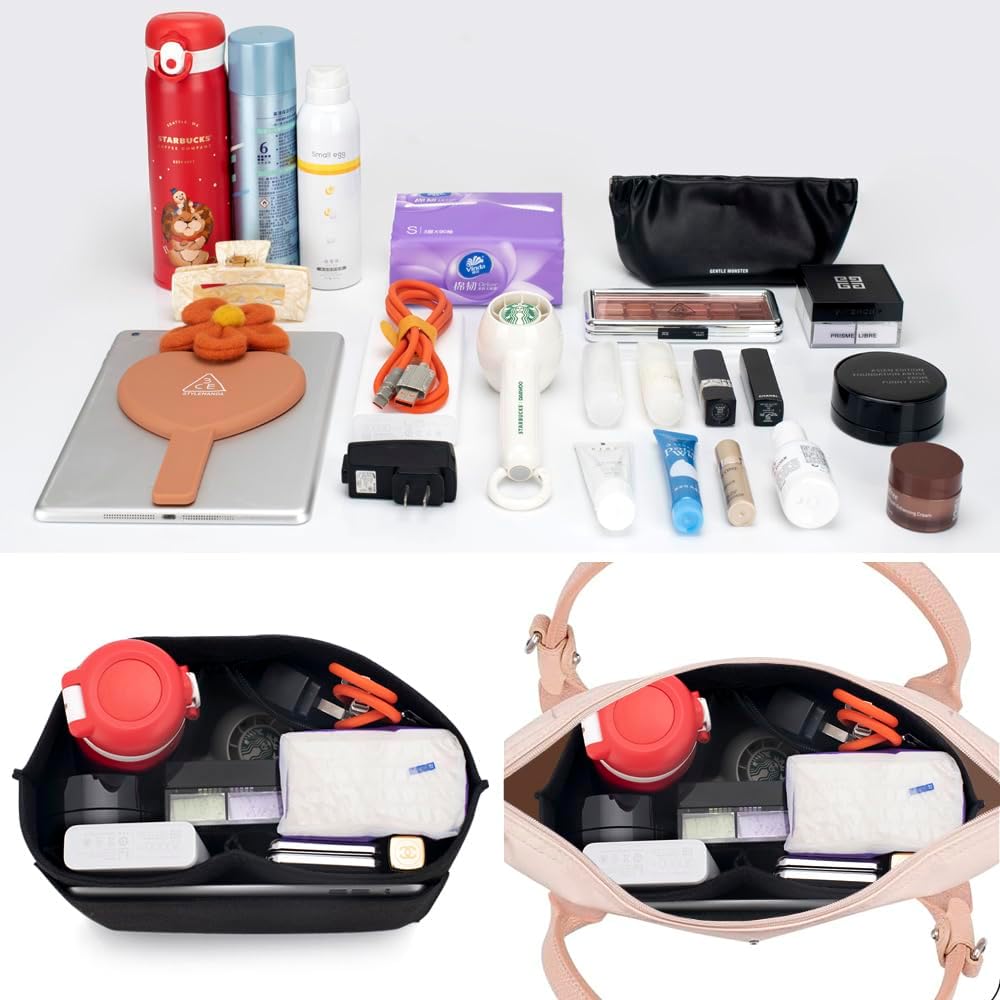 Purse Organizer Insert for Longchamp Le Pliage Handbag Insert (beige, L/11 * 6.69 * 9.84in)