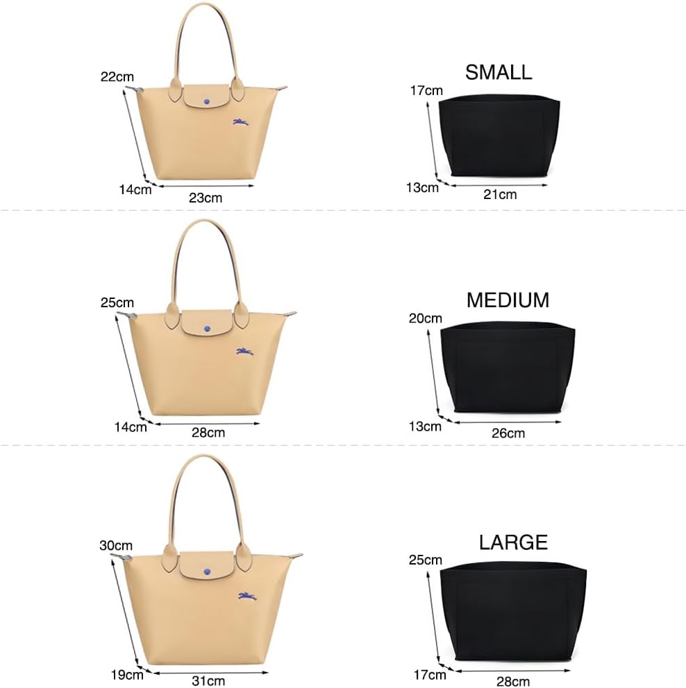 Purse Organizer Insert for Longchamp Le Pliage Handbag Insert (beige, L/11 * 6.69 * 9.84in)