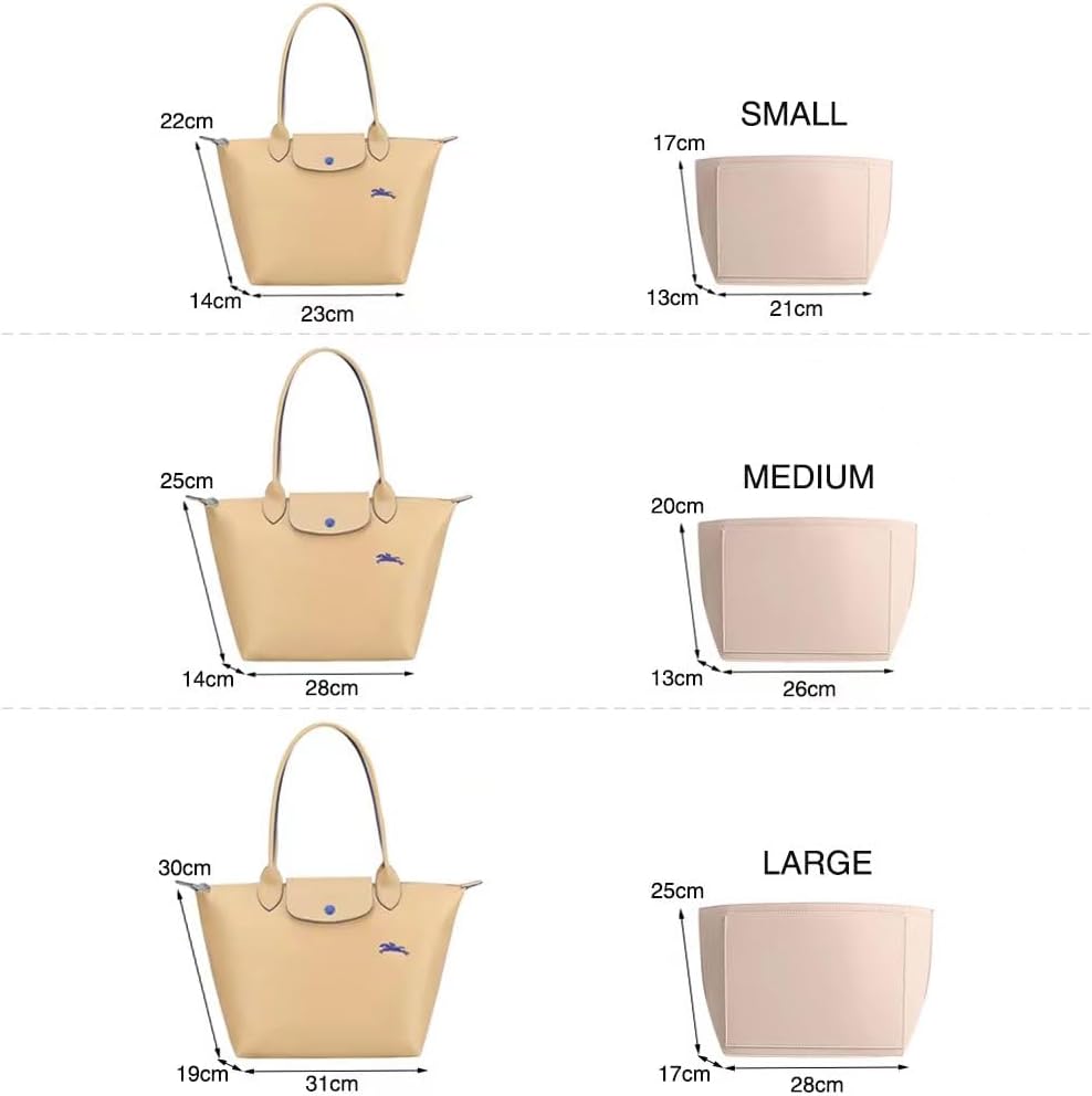 Purse Organizer Insert for Longchamp Le Pliage Handbag Insert (beige, L/11 * 6.69 * 9.84in)