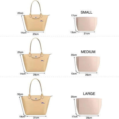 Purse Organizer Insert for Longchamp Le Pliage Handbag Insert (beige, L/11 * 6.69 * 9.84in)