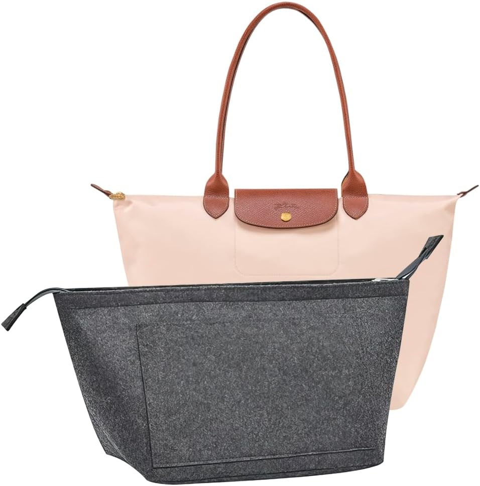 Purse Organizer Insert for Longchamp Le Pliage Handbag Insert (beige, L/11 * 6.69 * 9.84in)