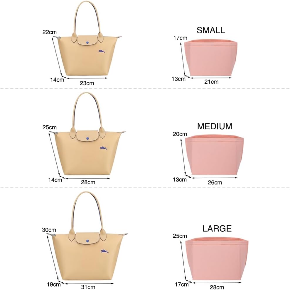 Purse Organizer Insert for Longchamp Le Pliage Handbag Insert (beige, L/11 * 6.69 * 9.84in)