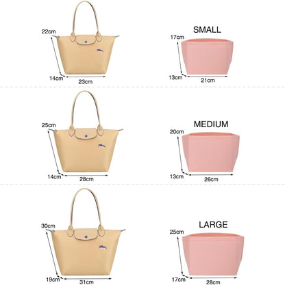 Purse Organizer Insert for Longchamp Le Pliage Handbag Insert (beige, L/11 * 6.69 * 9.84in)