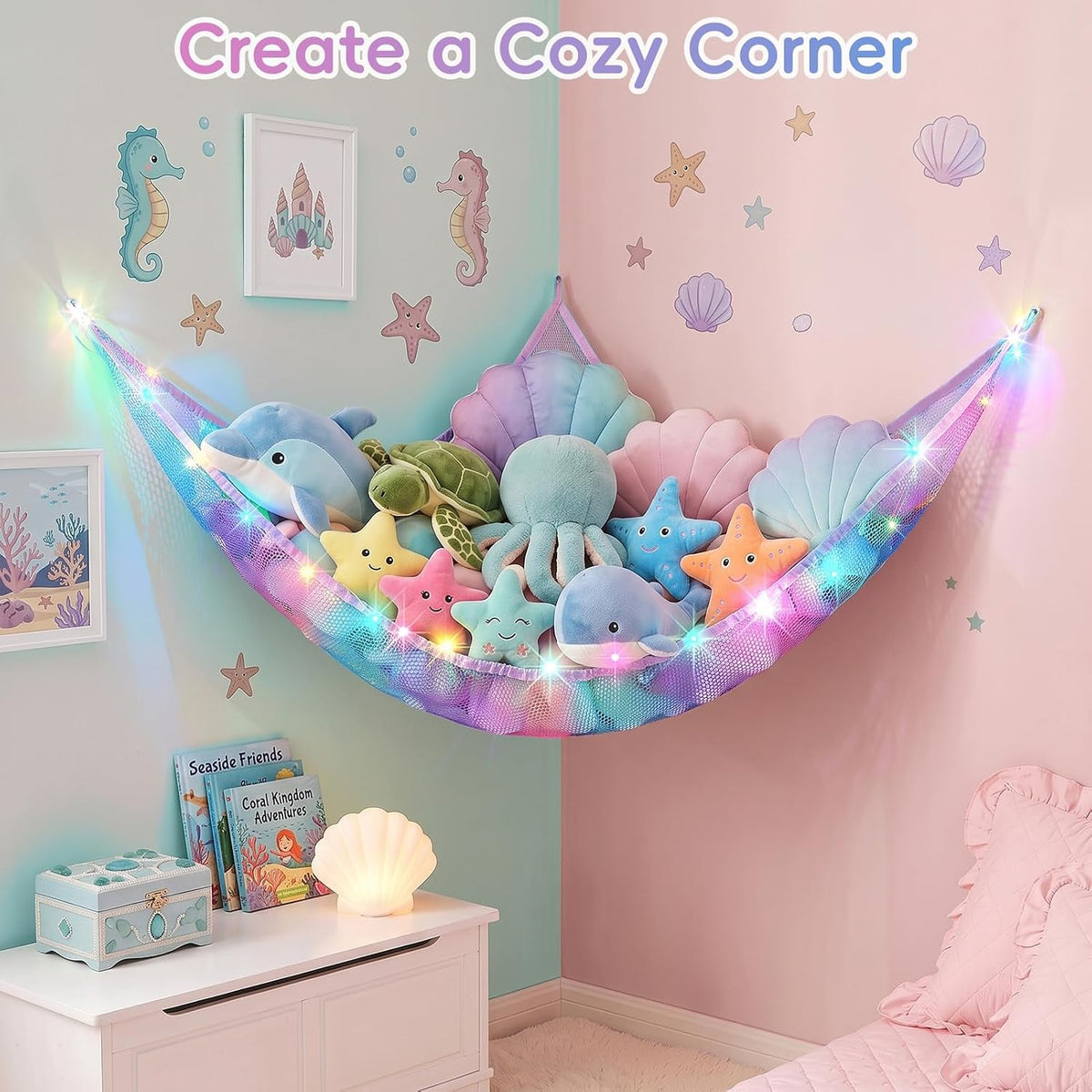 Stuffed Animals Hammock with Remote Control Toy Net Room Decor Storage