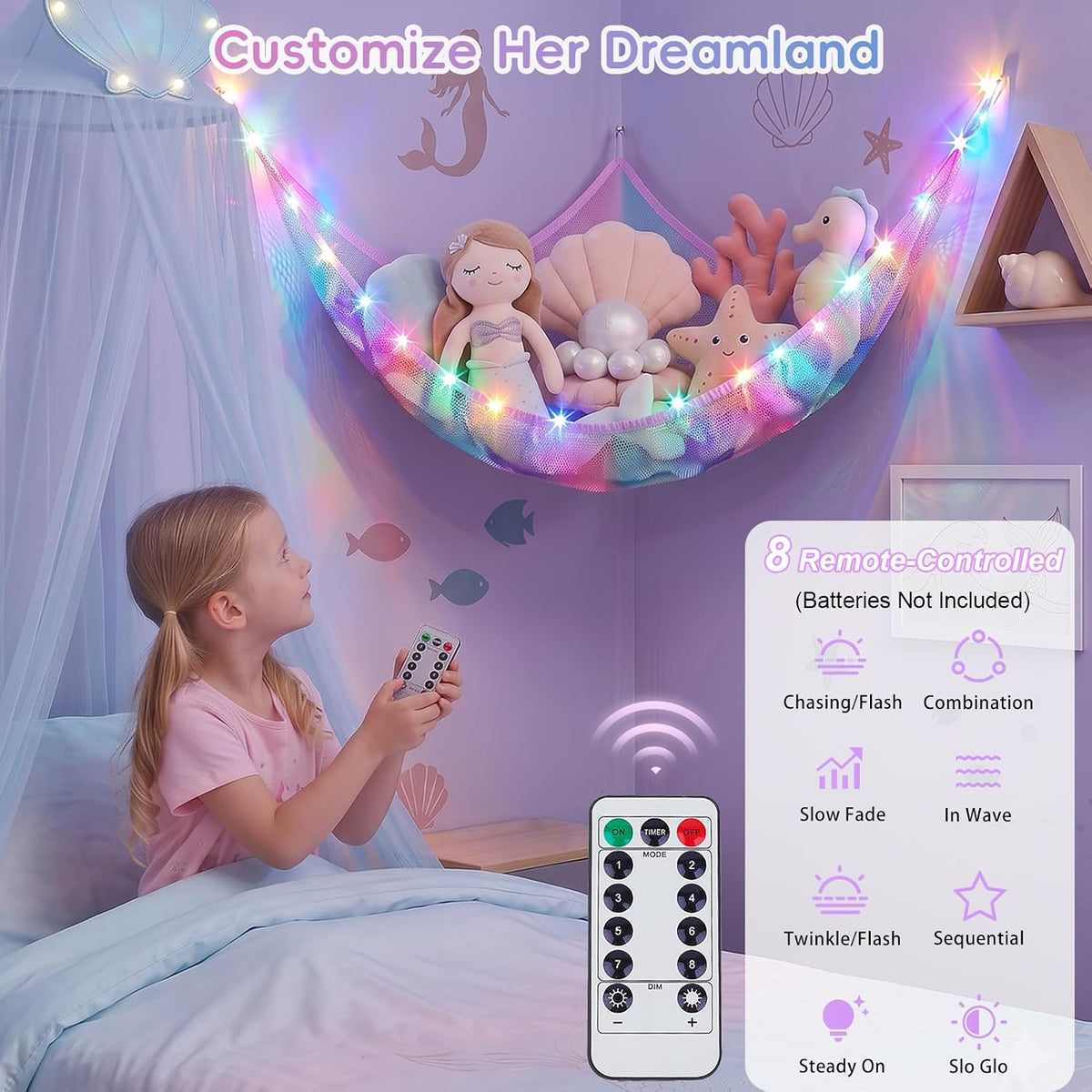 Stuffed Animals Hammock with Remote Control Toy Net Room Decor Storage