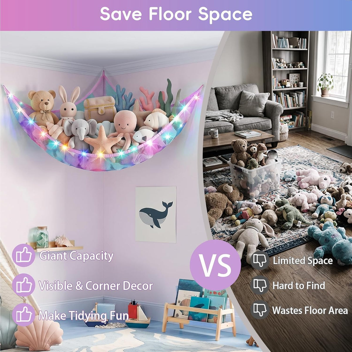 Stuffed Animals Hammock with Remote Control Toy Net Room Decor Storage