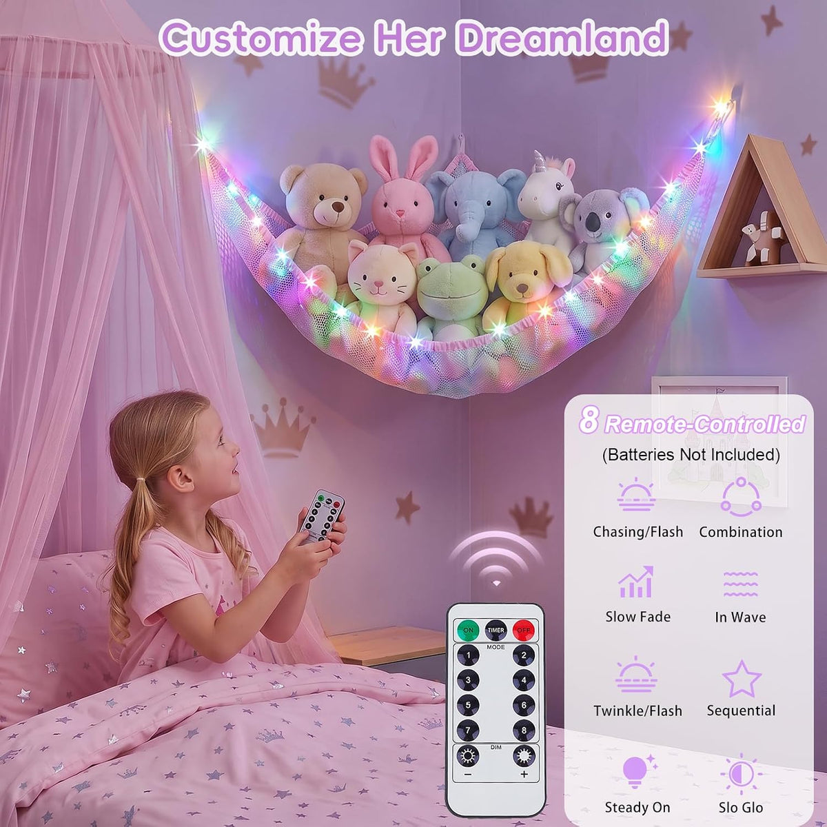 Stuffed Animals Hammock with Remote Control Toy Net Room Decor Storage