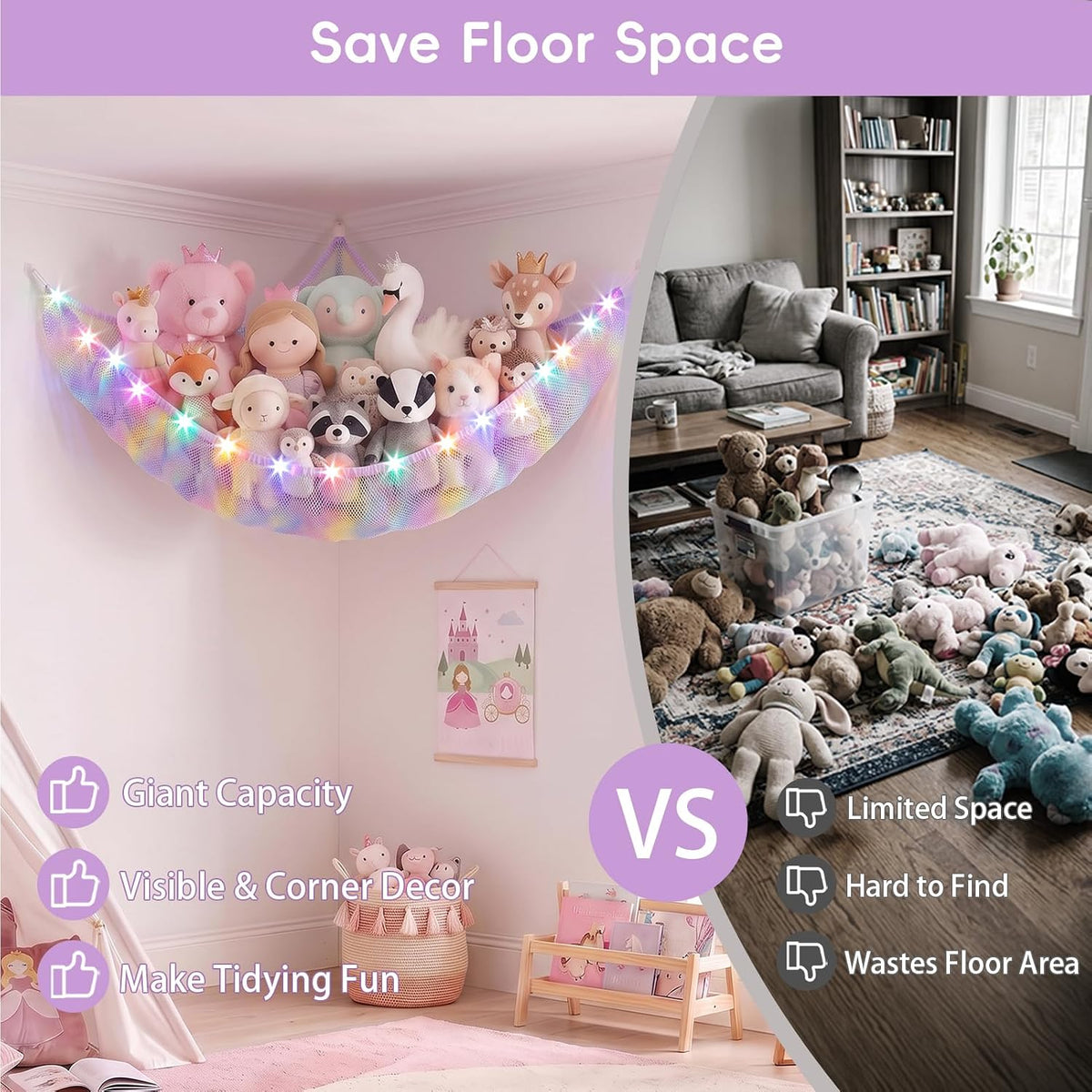 Stuffed Animals Hammock with Remote Control Toy Net Room Decor Storage