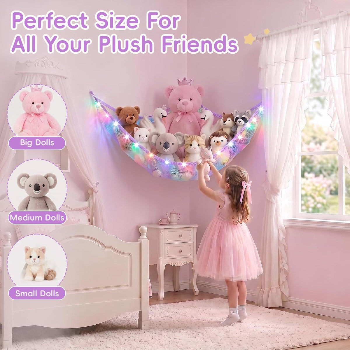 Stuffed Animals Hammock with Remote Control Toy Net Room Decor Storage