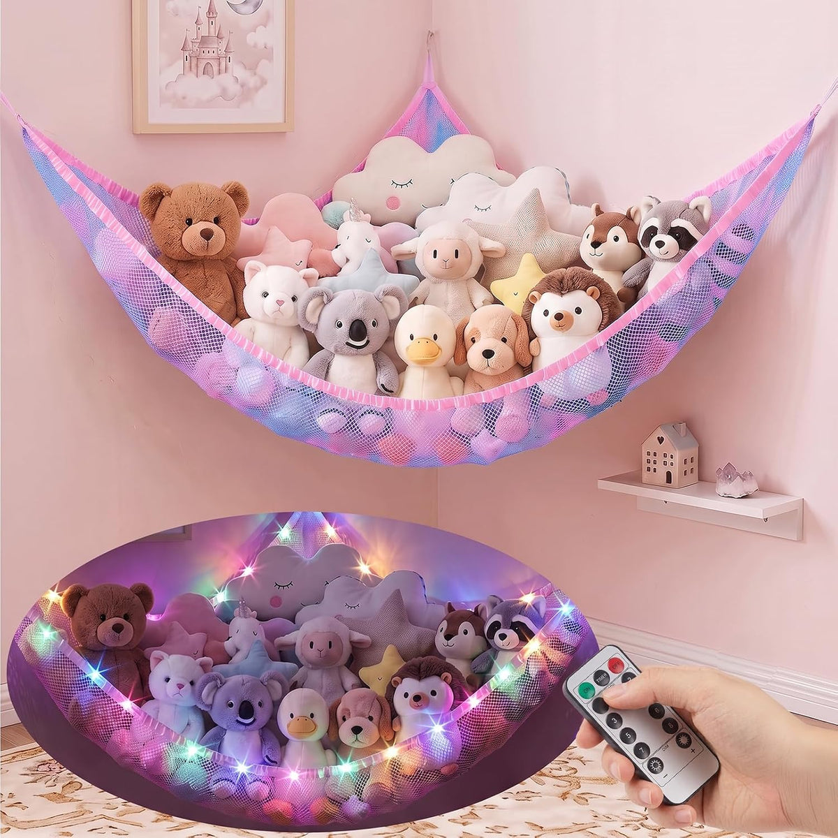 Stuffed Animals Hammock with Remote Control Toy Net Room Decor Storage
