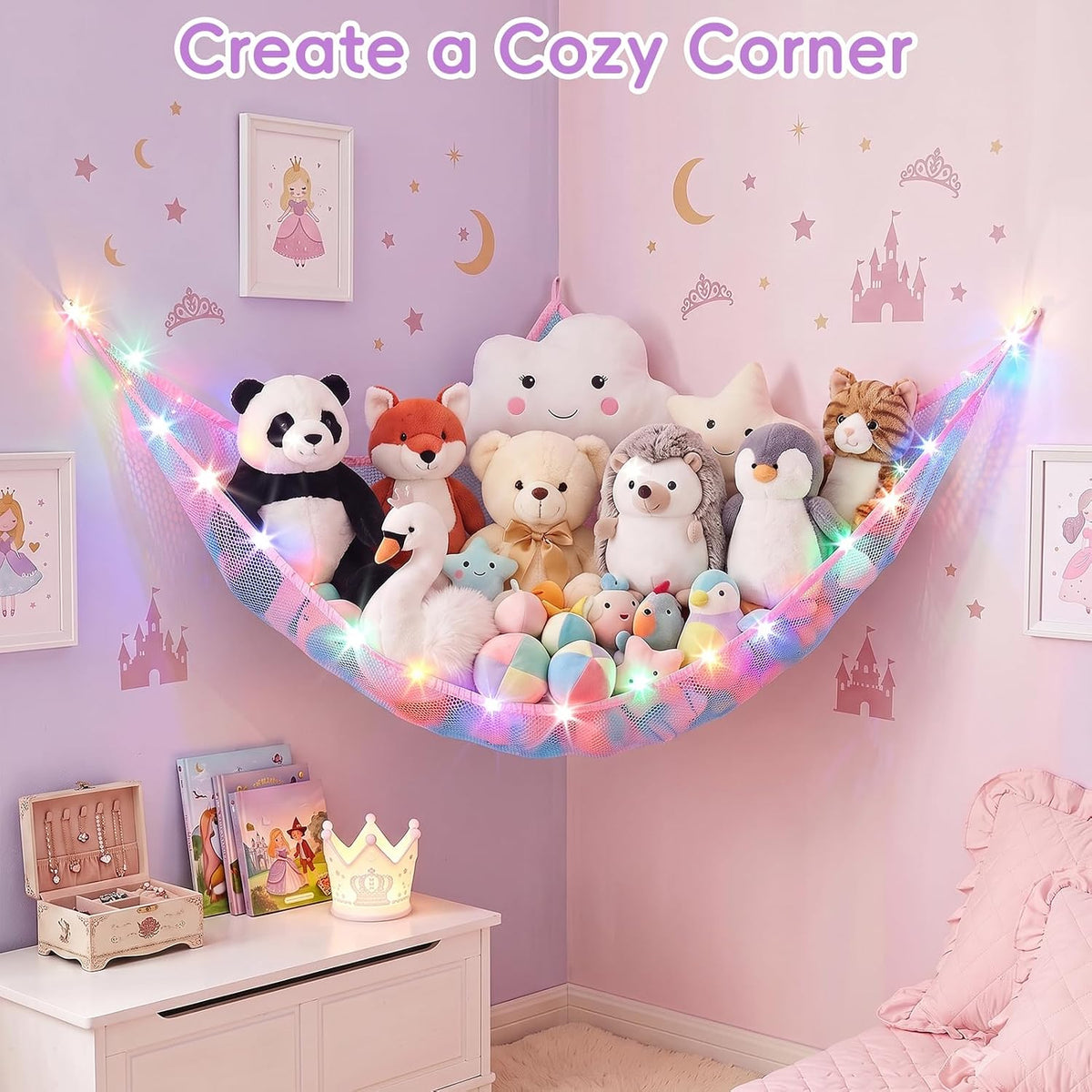 Stuffed Animals Hammock with Remote Control Toy Net Room Decor Storage