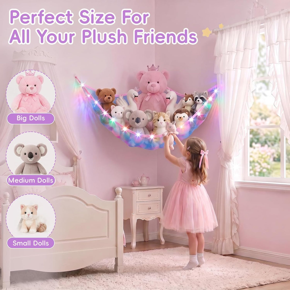 Stuffed Animals Hammock with Remote Control Toy Net Room Decor Storage