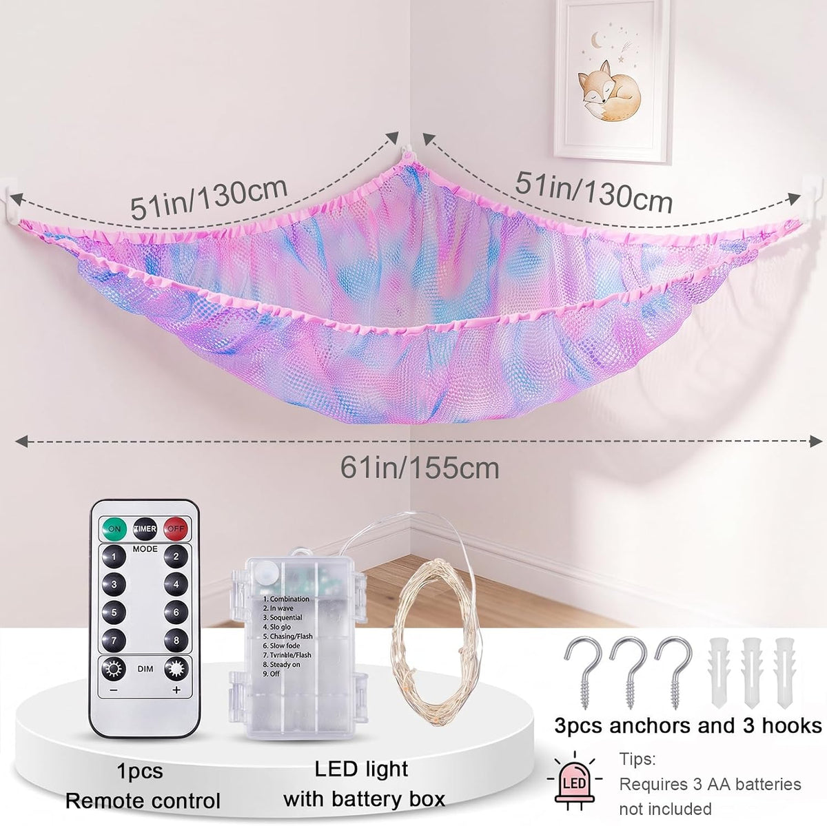 Stuffed Animals Hammock with Remote Control Toy Net Room Decor Storage