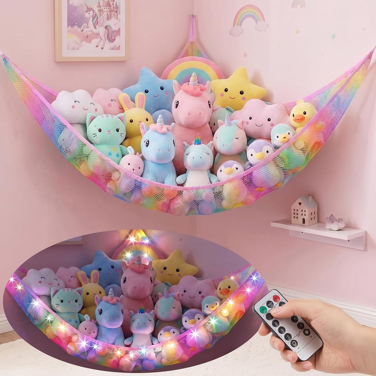 Stuffed Animals Hammock with Remote Control Toy Net Room Decor Storage