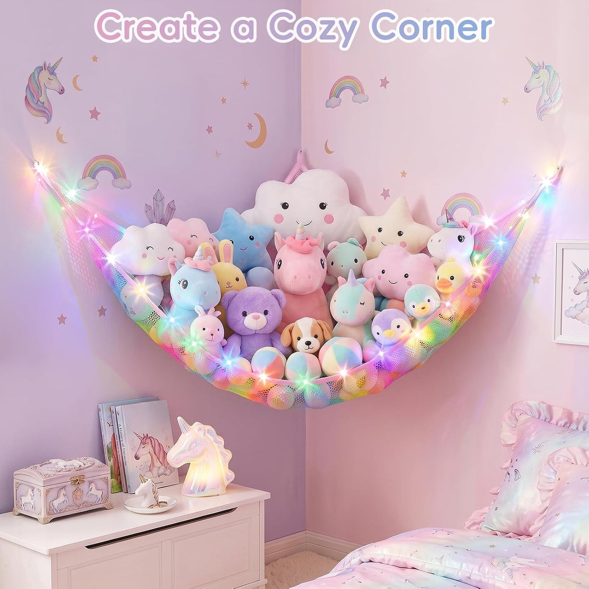 Stuffed Animals Hammock with Remote Control Toy Net Room Decor Storage