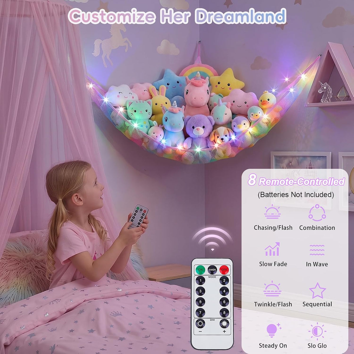 Stuffed Animals Hammock with Remote Control Toy Net Room Decor Storage