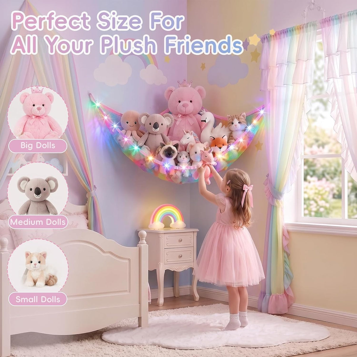 Stuffed Animals Hammock with Remote Control Toy Net Room Decor Storage
