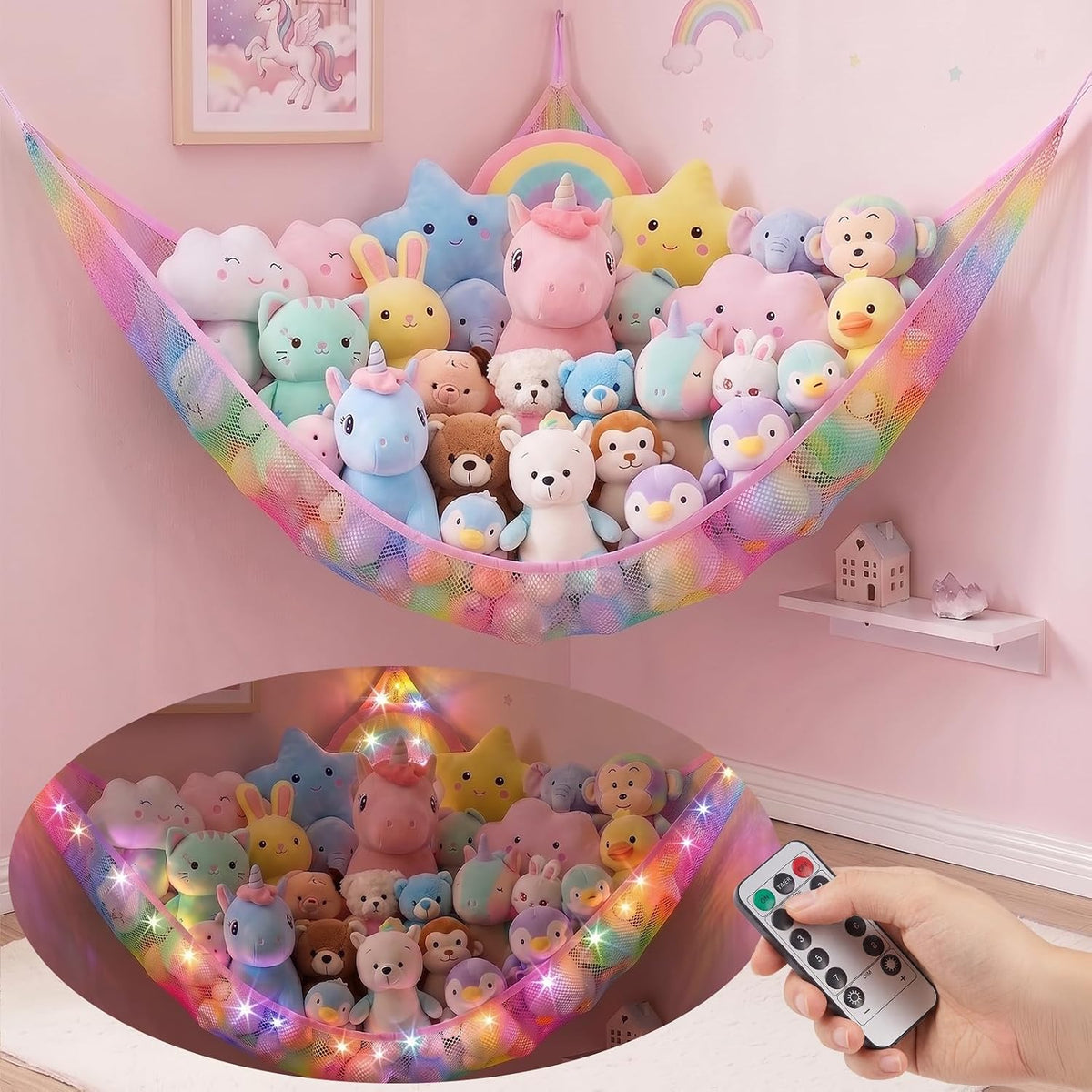 Stuffed Animals Hammock with Remote Control Toy Net Room Decor Storage