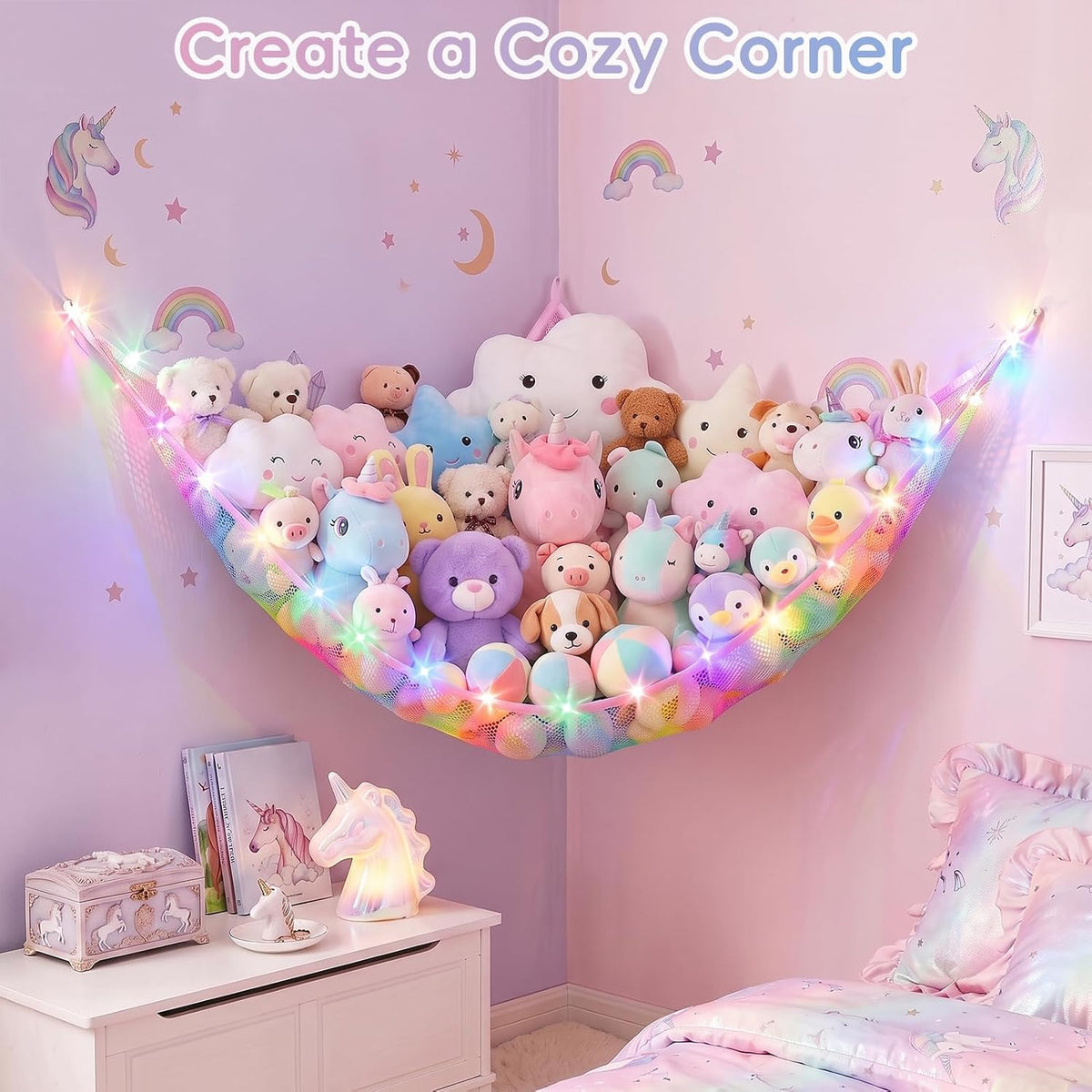 Stuffed Animals Hammock with Remote Control Toy Net Room Decor Storage