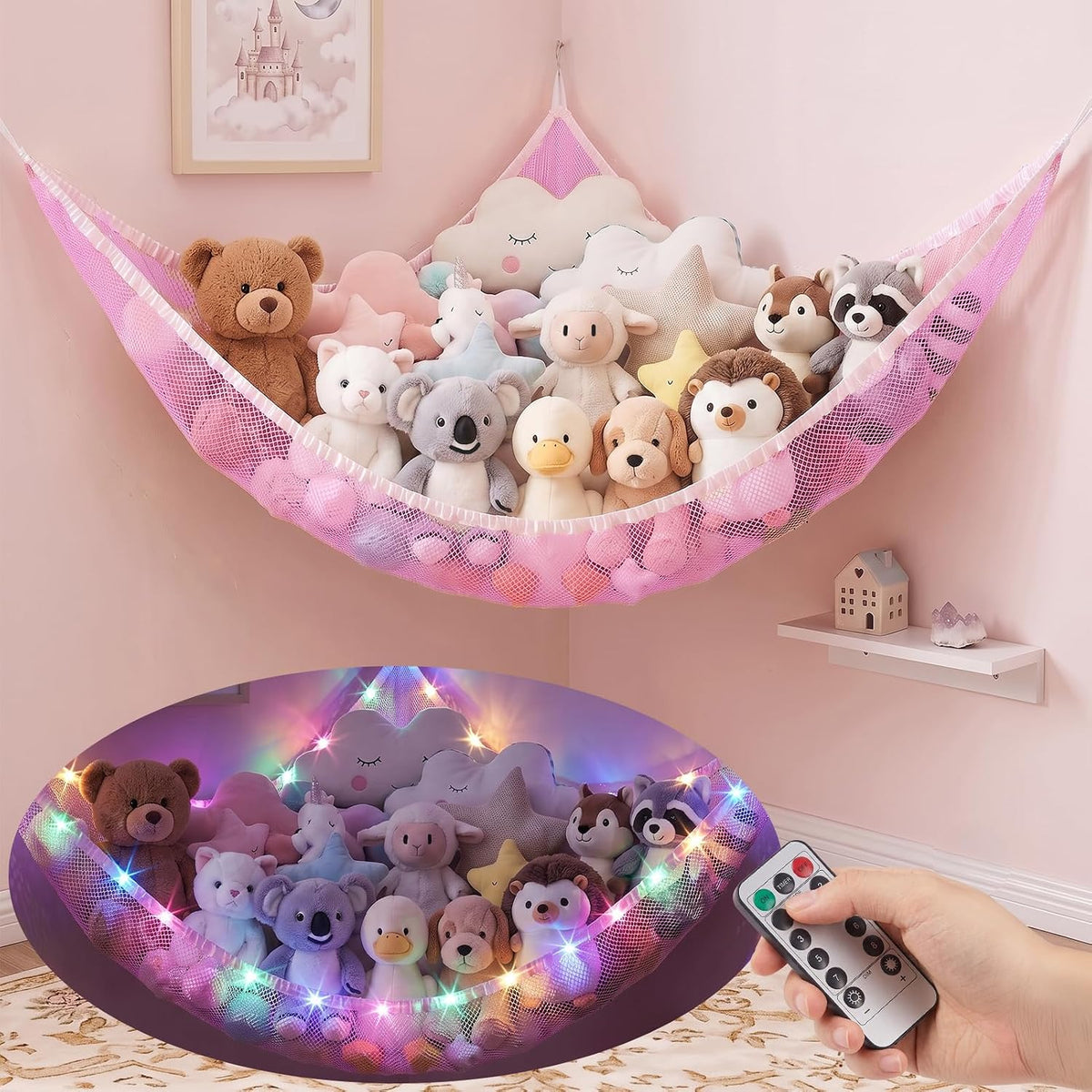 Stuffed Animals Hammock with Remote Control Toy Net Room Decor Storage