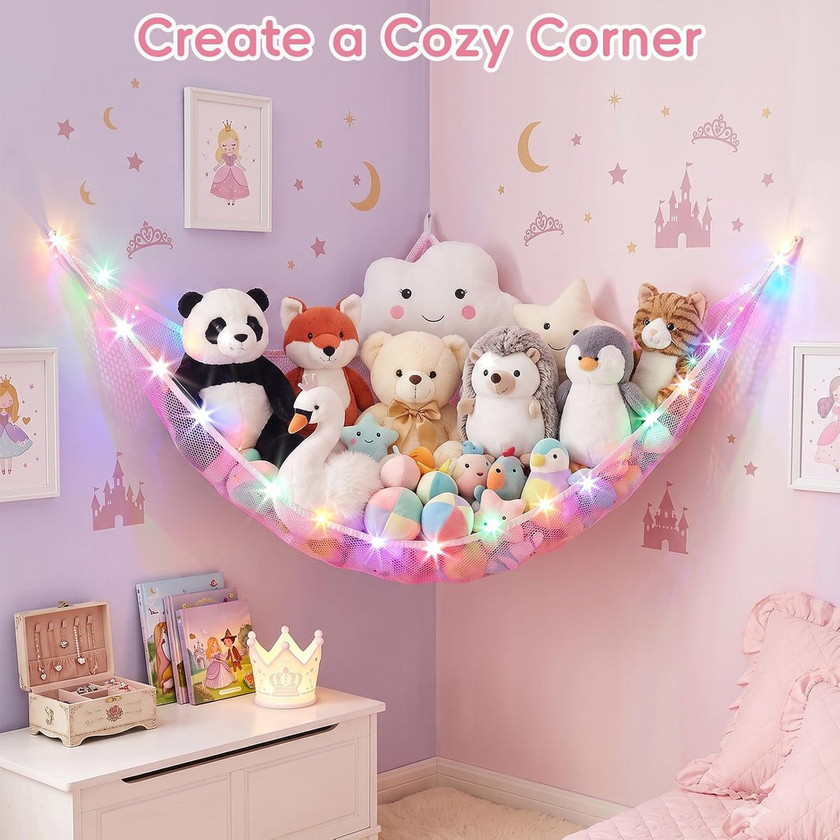 Stuffed Animals Hammock with Remote Control Toy Net Room Decor Storage