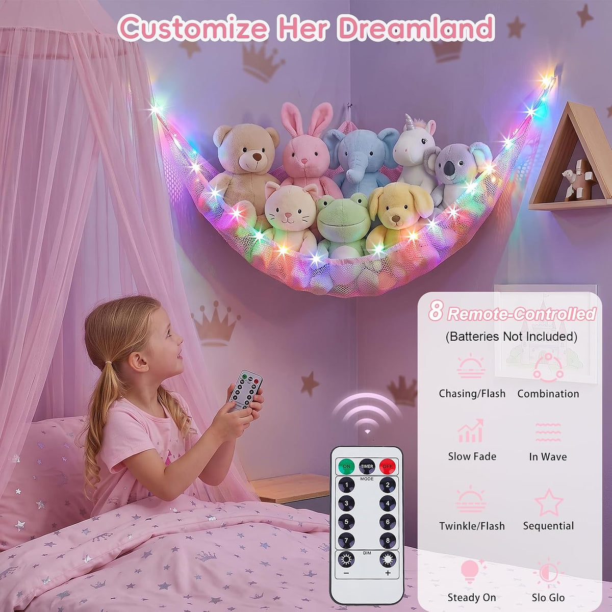 Stuffed Animals Hammock with Remote Control Toy Net Room Decor Storage