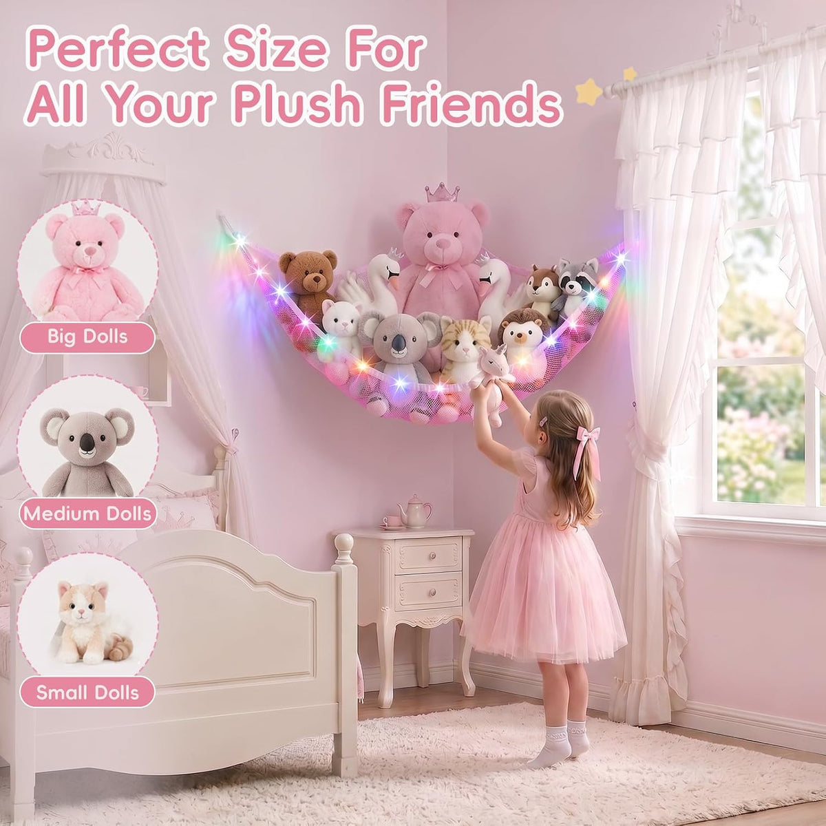 Stuffed Animals Hammock with Remote Control Toy Net Room Decor Storage