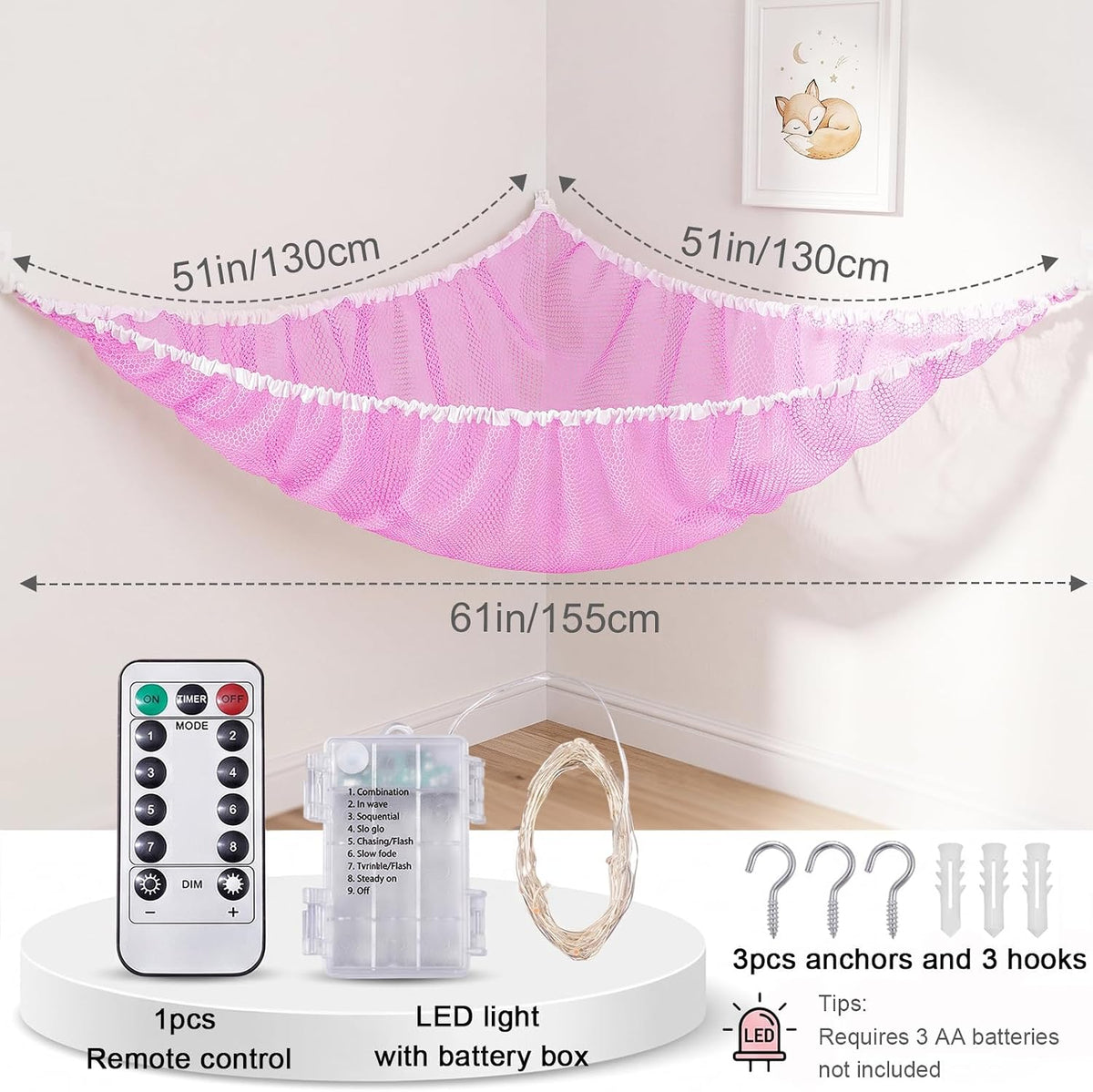 Stuffed Animals Hammock with Remote Control Toy Net Room Decor Storage