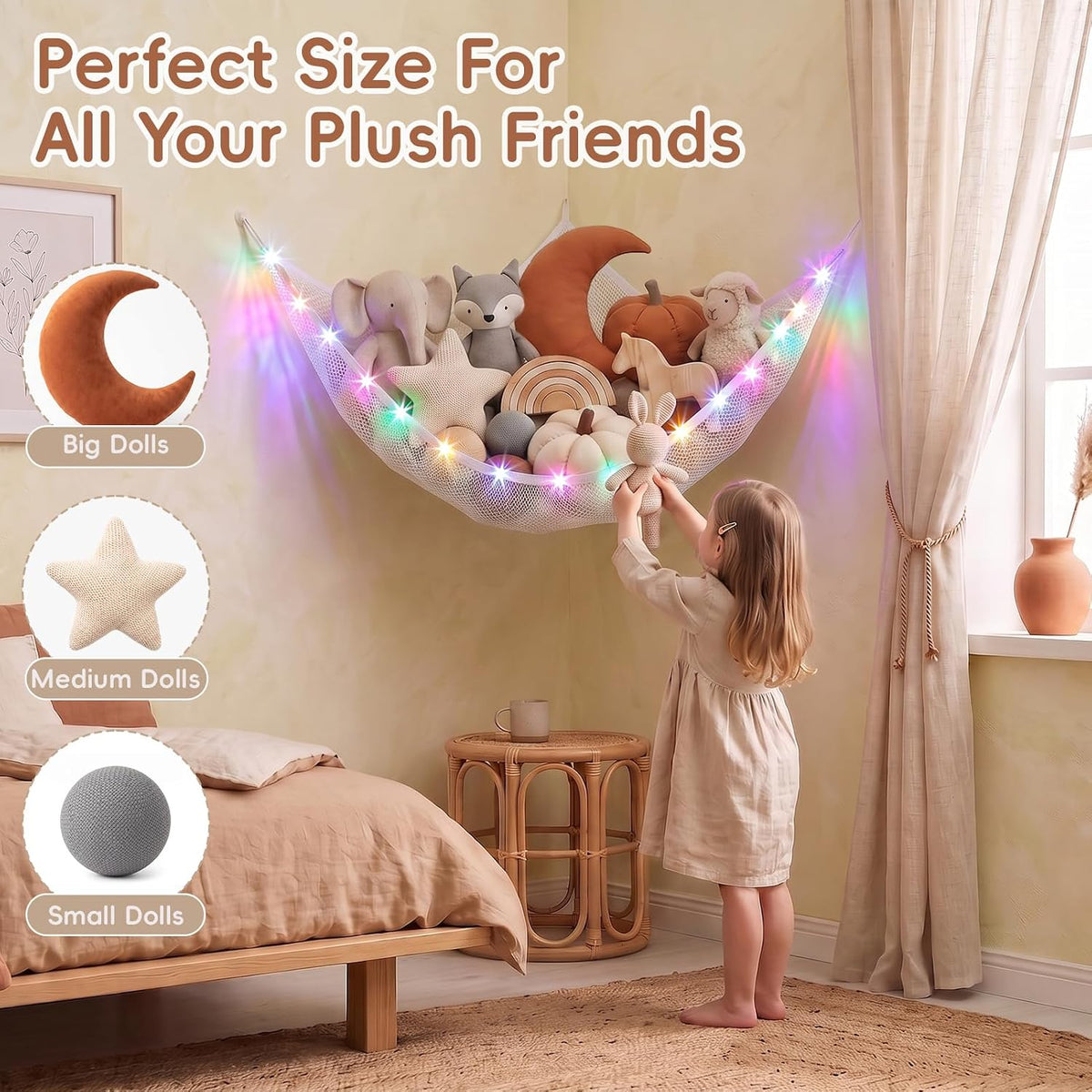 Stuffed Animals Hammock with Remote Control Toy Net Room Decor Storage