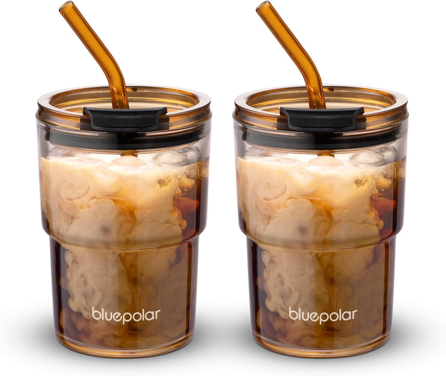 13oz/400ml Iced Coffee Cups with Lids and Straw，Sealed Carry On Thick Wall Glass Matcha Tumbler for Juice，Water, Late,Tea Fits Car Cup Holders for Office，Gym(Aurora White