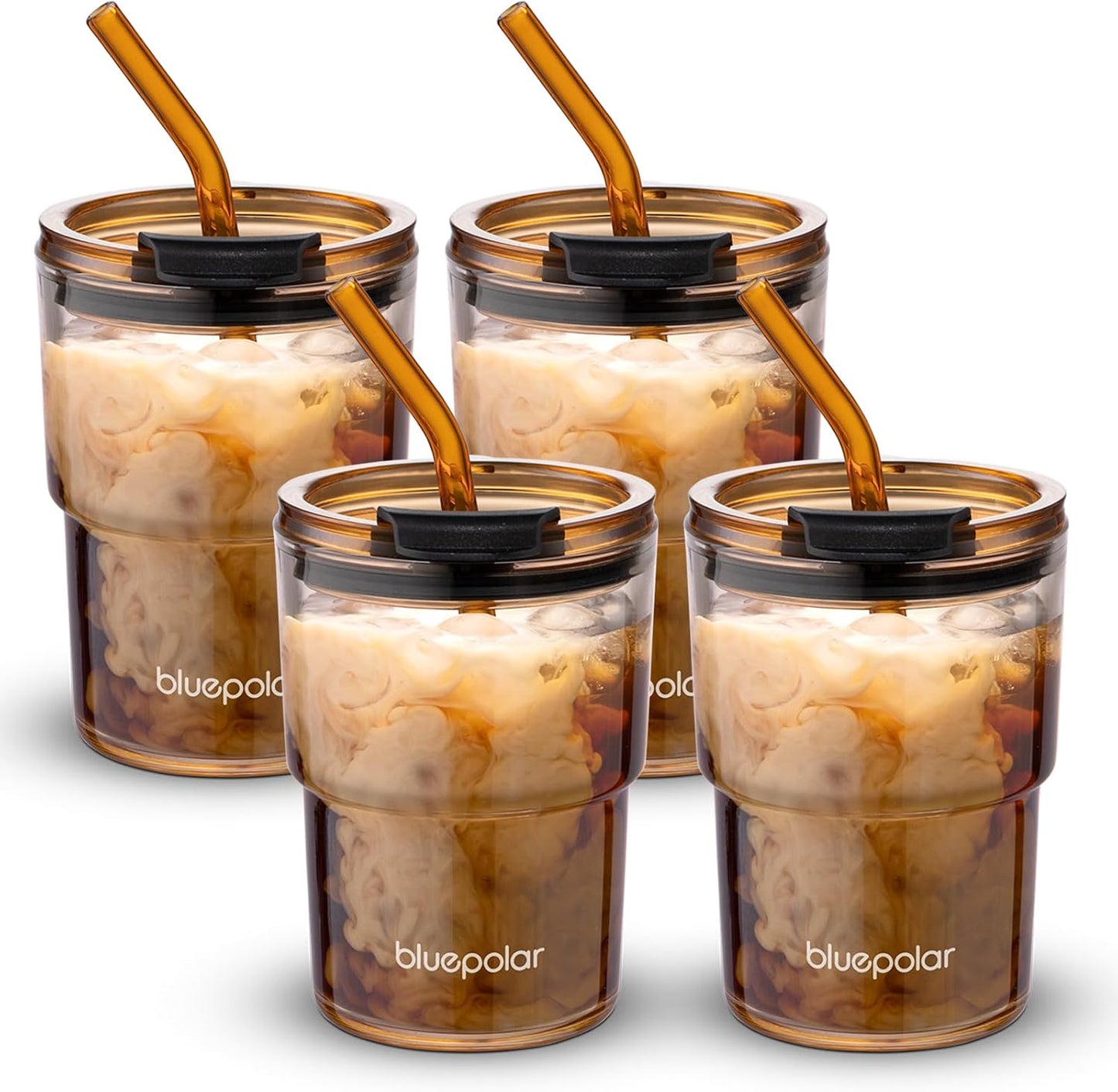 13oz/400ml Iced Coffee Cups with Lids and Straw，Sealed Carry On Thick Wall Glass Matcha Tumbler for Juice，Water, Late,Tea Fits Car Cup Holders for Office，Gym(Aurora White