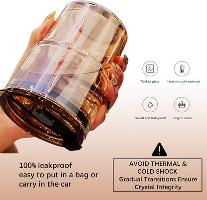 13oz/400ml Iced Coffee Cups with Lids and Straw，Sealed Carry On Thick Wall Glass Matcha Tumbler for Juice，Water, Late,Tea Fits Car Cup Holders for Office，Gym(Aurora White