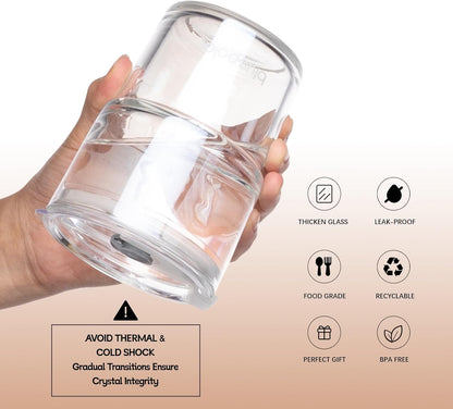13oz/400ml Iced Coffee Cups with Lids and Straw，Sealed Carry On Thick Wall Glass Matcha Tumbler for Juice，Water, Late,Tea Fits Car Cup Holders for Office，Gym(Aurora White