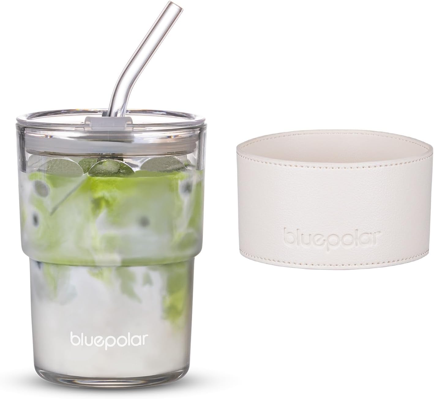 13oz/400ml Iced Coffee Cups with Lids and Straw，Sealed Carry On Thick Wall Glass Matcha Tumbler for Juice，Water, Late,Tea Fits Car Cup Holders for Office，Gym(Aurora White