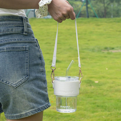 13oz/400ml Iced Coffee Cups with Lids and Straw，Sealed Carry On Thick Wall Glass Matcha Tumbler for Juice，Water, Late,Tea Fits Car Cup Holders for Office，Gym(Aurora White