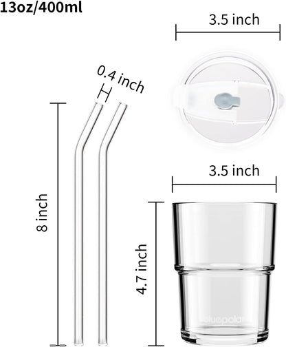 13oz/400ml Iced Coffee Cups with Lids and Straw，Sealed Carry On Thick Wall Glass Matcha Tumbler for Juice，Water, Late,Tea Fits Car Cup Holders for Office，Gym(Aurora White