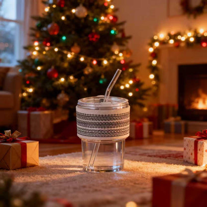 13oz/400ml Iced Coffee Cups with Lids and Straw，Sealed Carry On Thick Wall Glass Matcha Tumbler for Juice，Water, Late,Tea Fits Car Cup Holders for Office，Gym(Aurora White